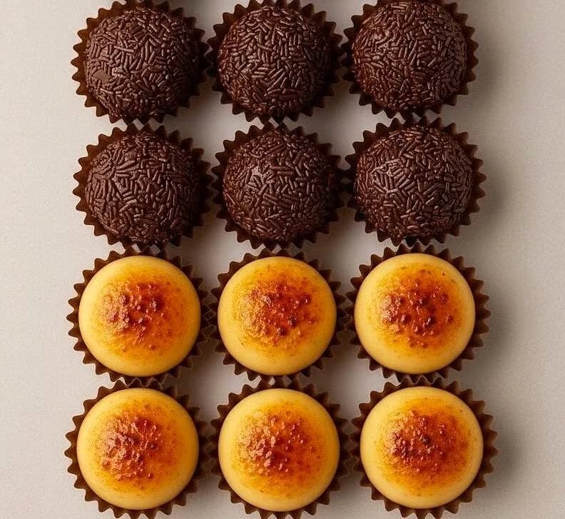 Kit 12 docinhos brigadeiro tradicional e brulee